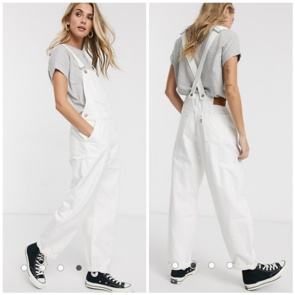Levi's Baggy Denim Jean Overalls Clean Sweep White
